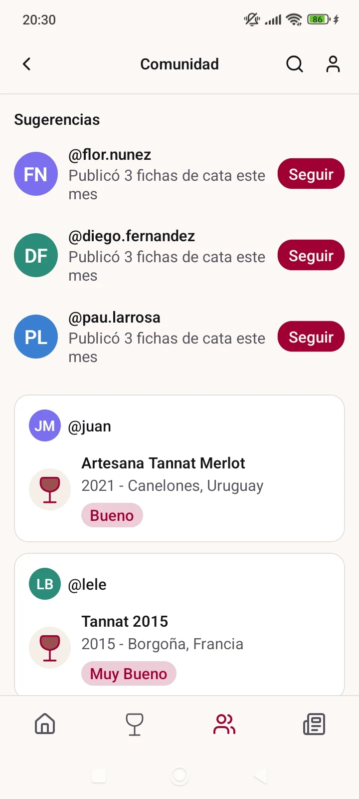 Comunidad de catadores en la app