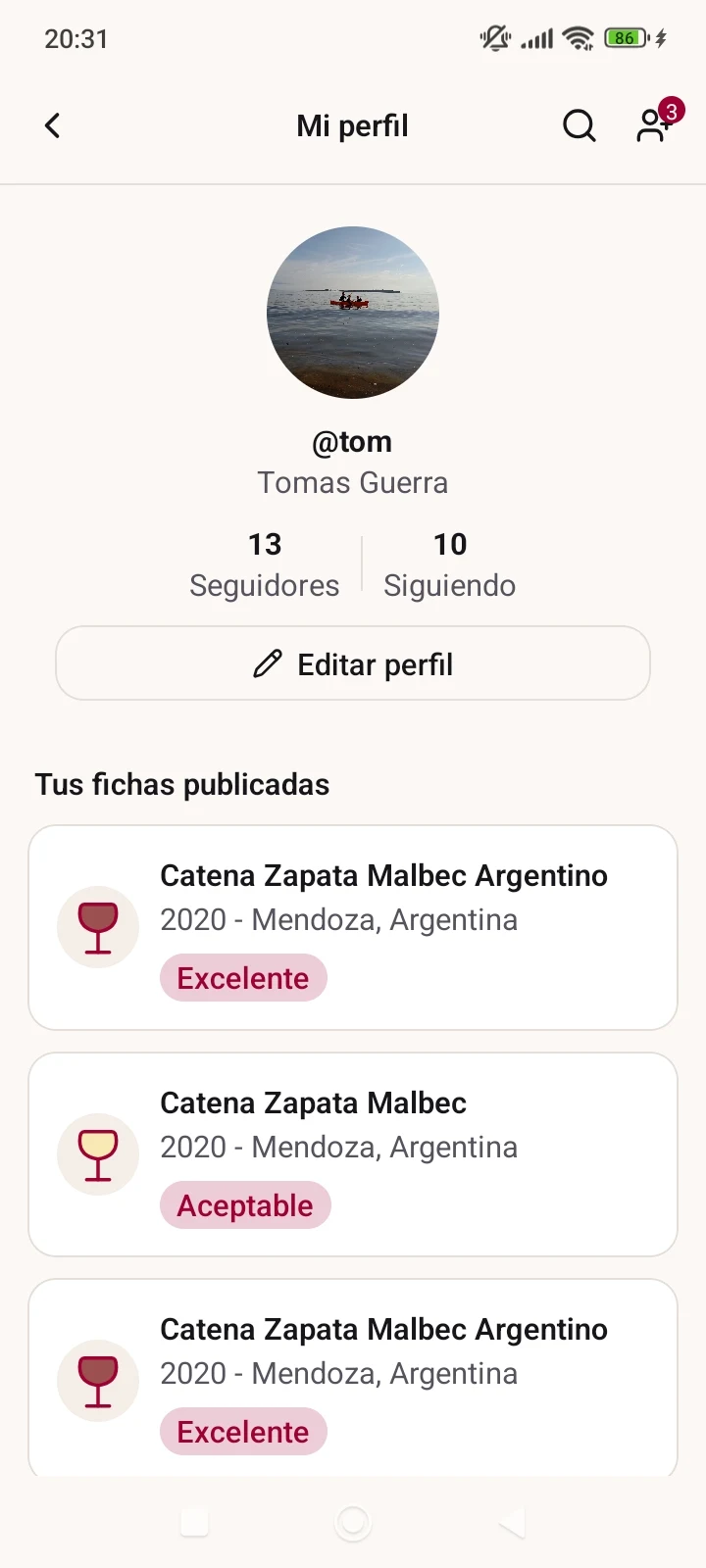 Perfil de catador en la app
