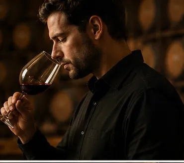 Sommelier degustando una copa de vino tinto